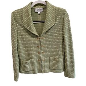 Vintage St John Collection Marie Gray Zip Blazer Jacket Size 8 Green Textured